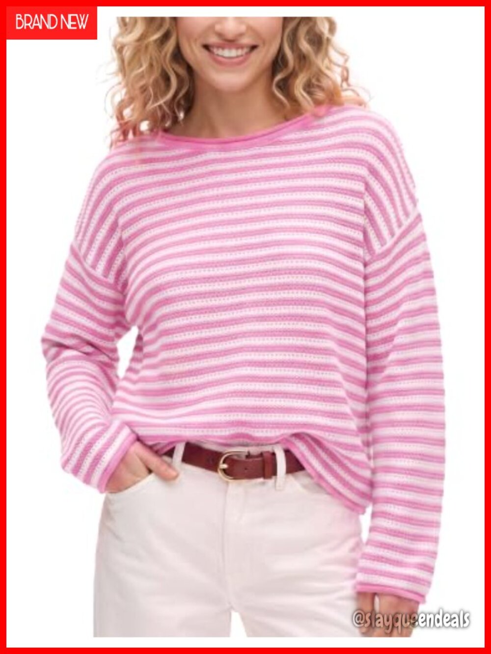 Women's Boatneck Striped Cable Knit Pullover Sweater Long Sleeve Chunky